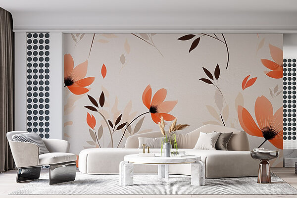 Wallpaper with flowers and leaves