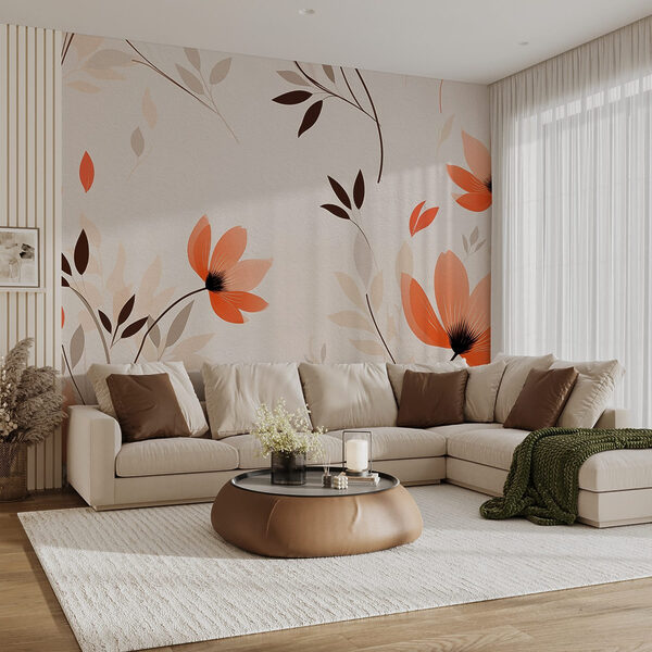 Wallpaper with flowers and leaves