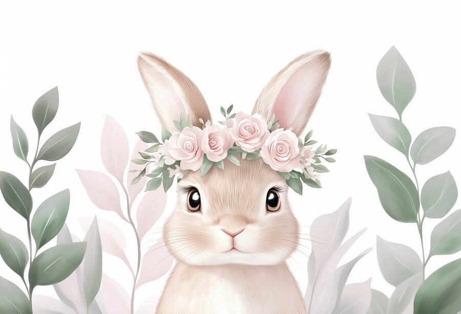 Conejo con corona de flores