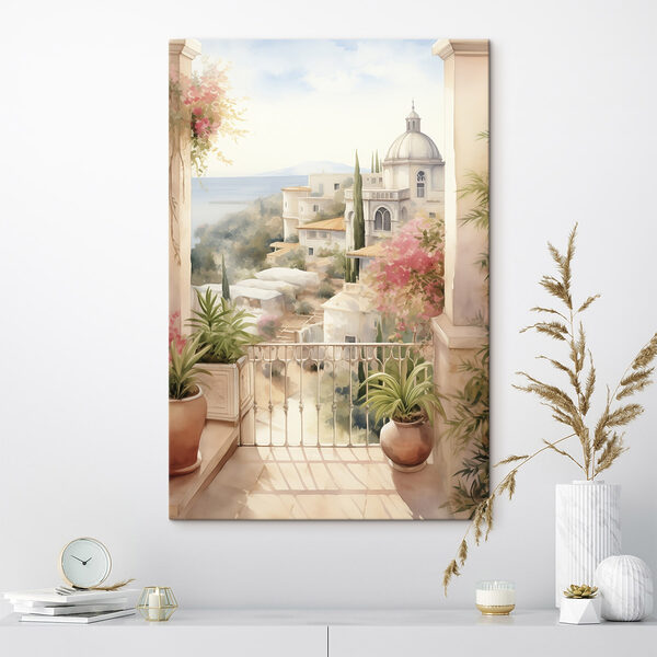 Cuadros Acuarela de un balcón con vistas a una ciudad (SKU: s43181) Cuadros Cuadros Acuarela de un balcón con vistas a una ciudad (SKU: s43181)