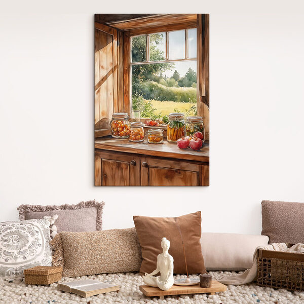 Cuadros Acuarela de tarros de comida en el alféizar de una ventana (SKU: s43185) Cuadros Cuadros Acuarela de tarros de comida en el alféizar de una ventana (SKU: s43185)
