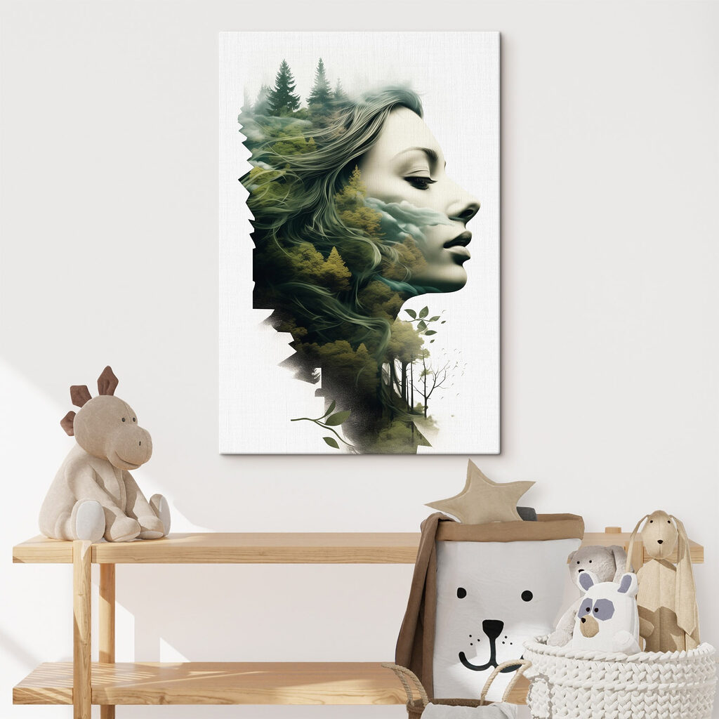 Woman's face with trees and clouds Woman's face with trees and clouds