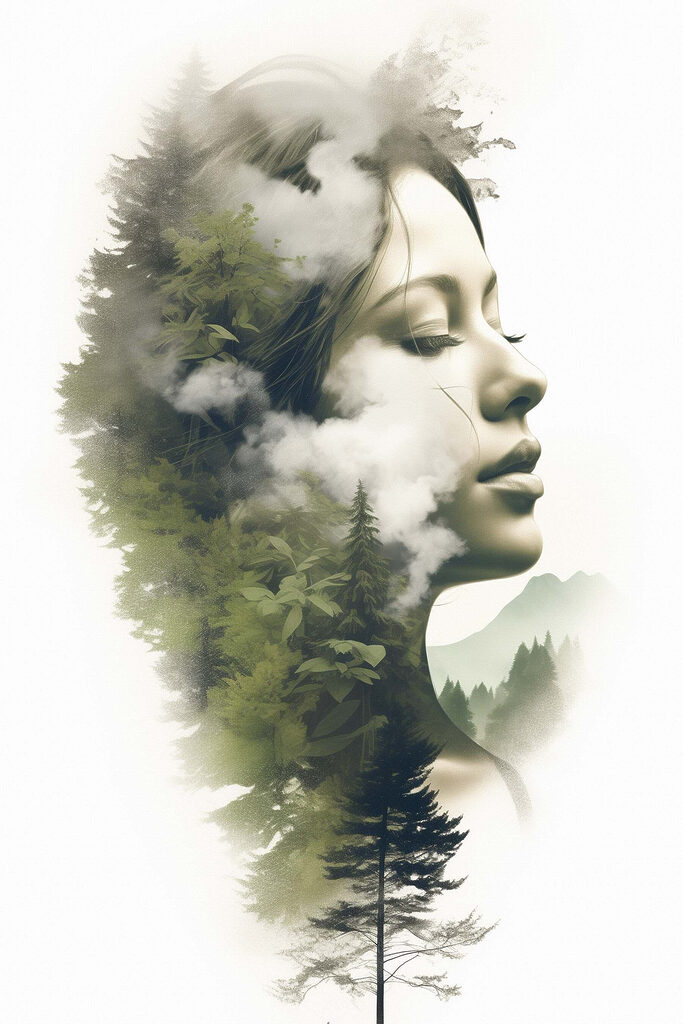 Woman's face with clouds and trees Woman's face with clouds and trees