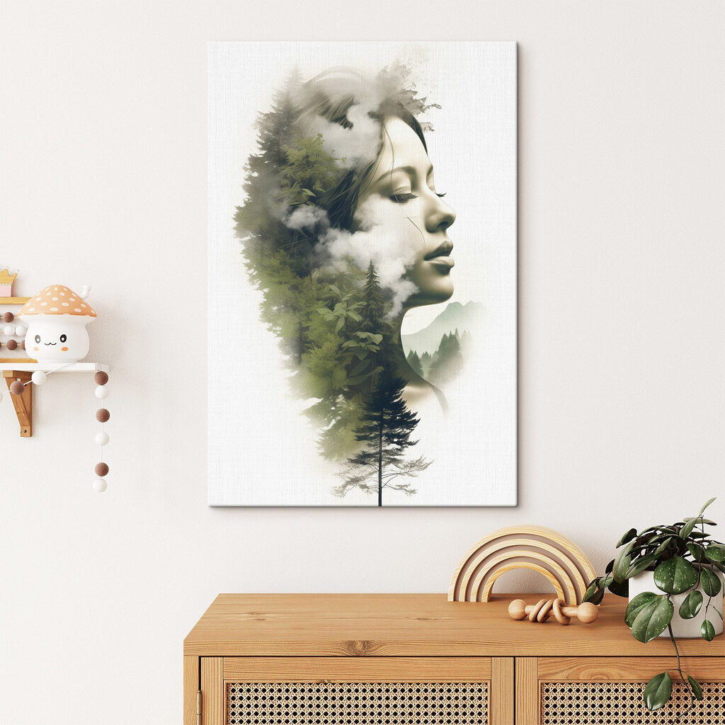 Woman's face with clouds and trees Woman's face with clouds and trees