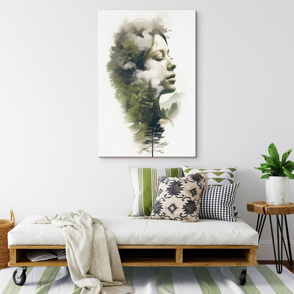 Woman's face with clouds and trees Woman's face with clouds and trees