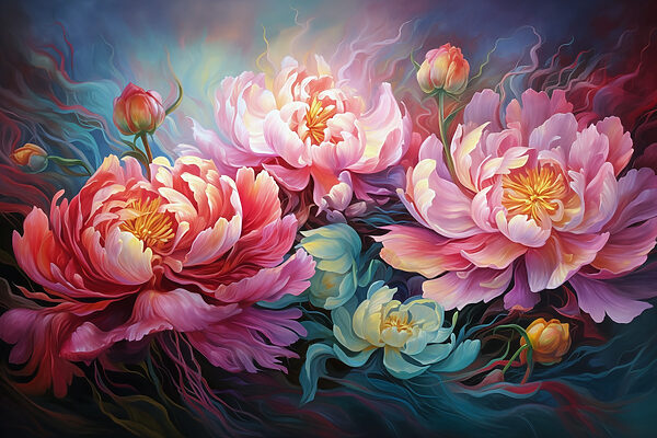 Pintura de flores sobre fondo azul Pintura de flores sobre fondo azul