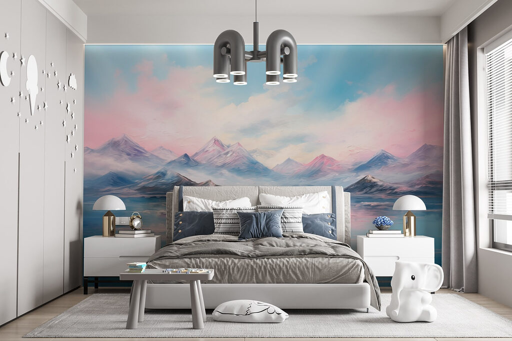 Painting of mountains and water