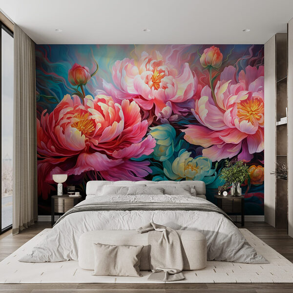 Pintura de flores sobre fondo azul Pintura de flores sobre fondo azul