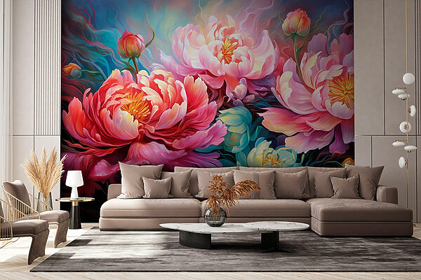 Pintura de flores sobre fondo azul Pintura de flores sobre fondo azul