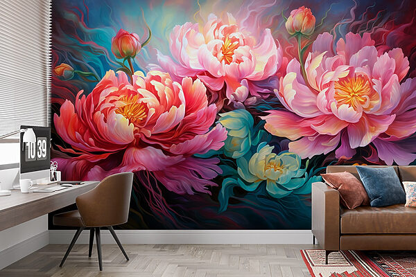 Pintura de flores sobre fondo azul Pintura de flores sobre fondo azul
