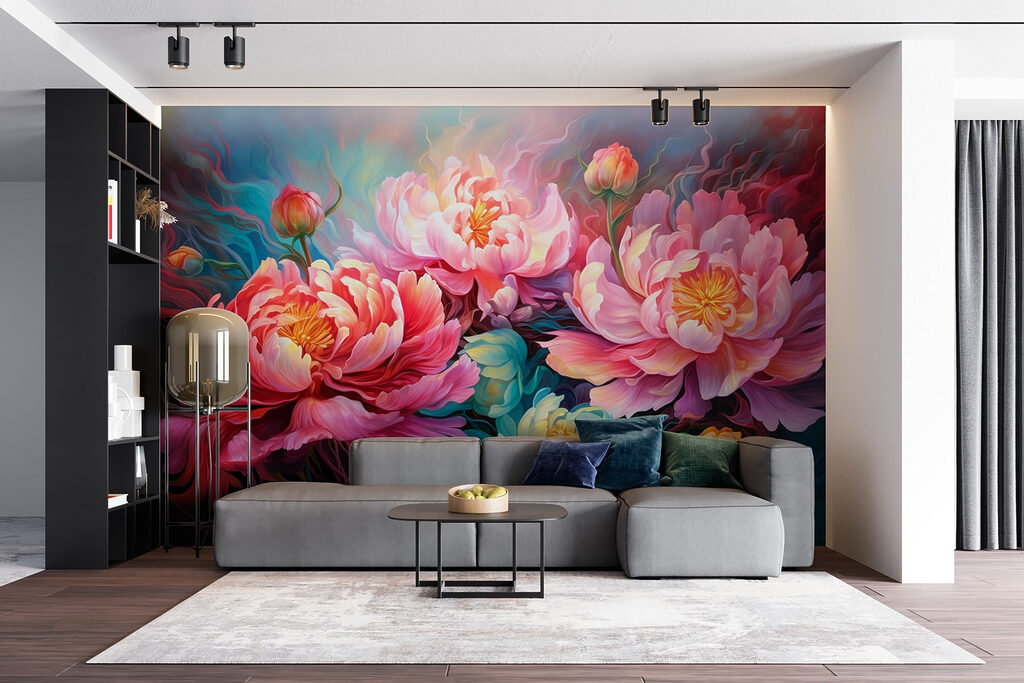 Painting of flowers on a blue background