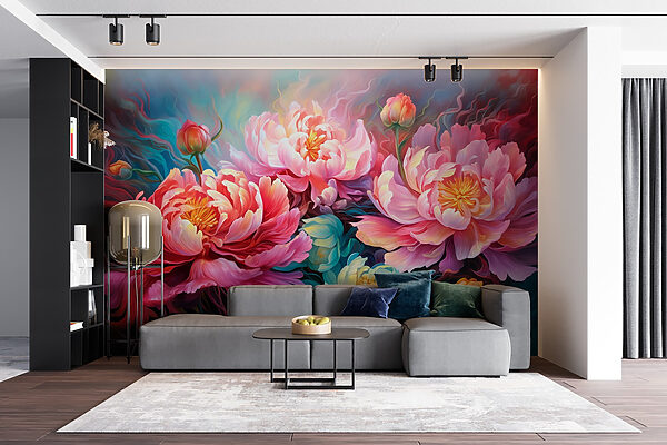 Pintura de flores sobre fondo azul Pintura de flores sobre fondo azul