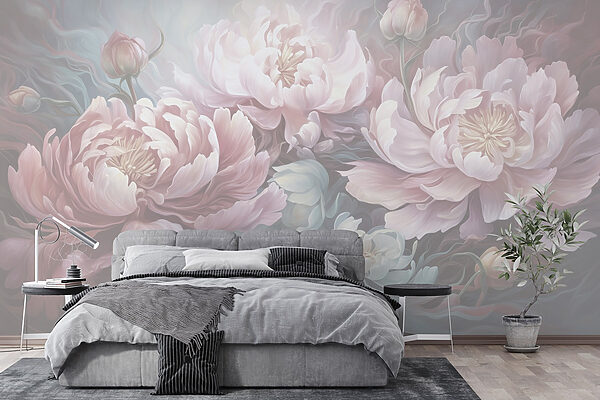 Pintura de flores sobre fondo gris Pintura de flores sobre fondo gris
