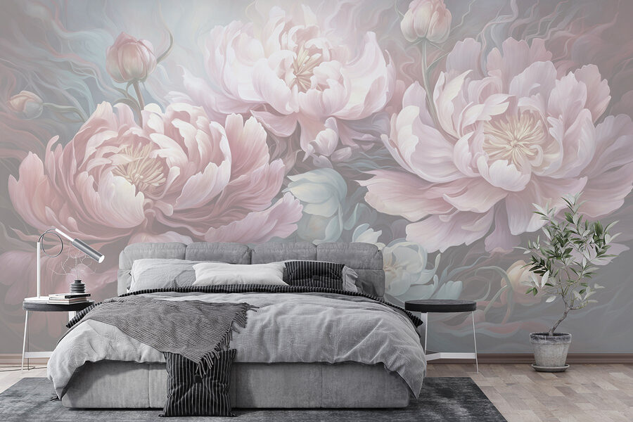 Pintura de flores sobre fondo gris Pintura de flores sobre fondo gris