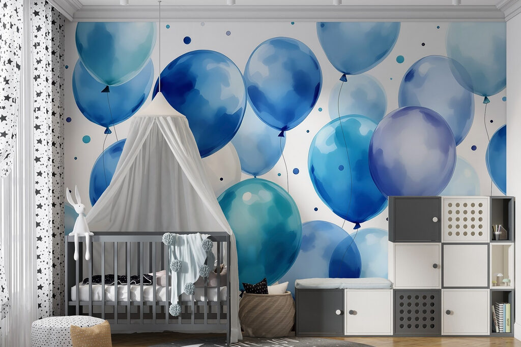 Group of blue and white balloons