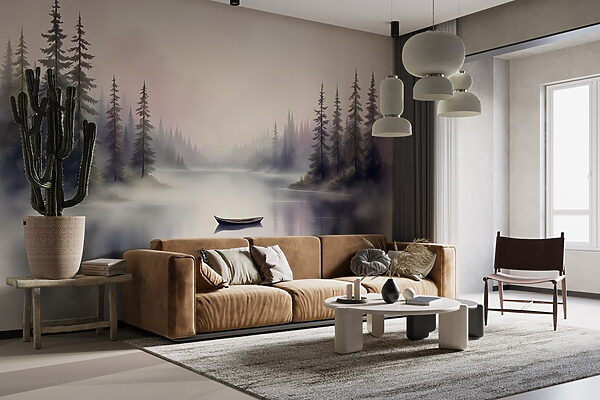 Boat on a lake with trees in the background Boat on a lake with trees in the background