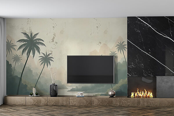 Fotomurales Fotomurales Río con árboles y montañas (SKU: w03335)