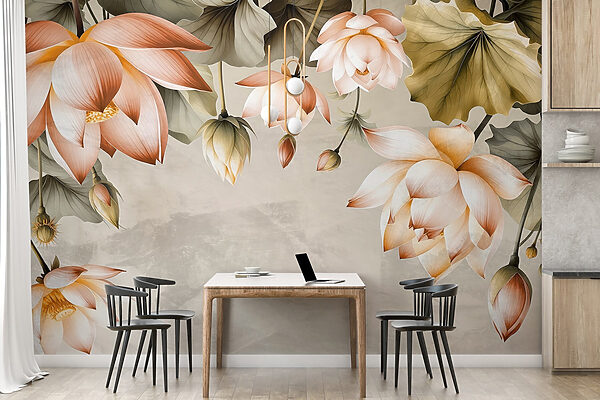 Fotomurales Flores delicadas en tonos suaves