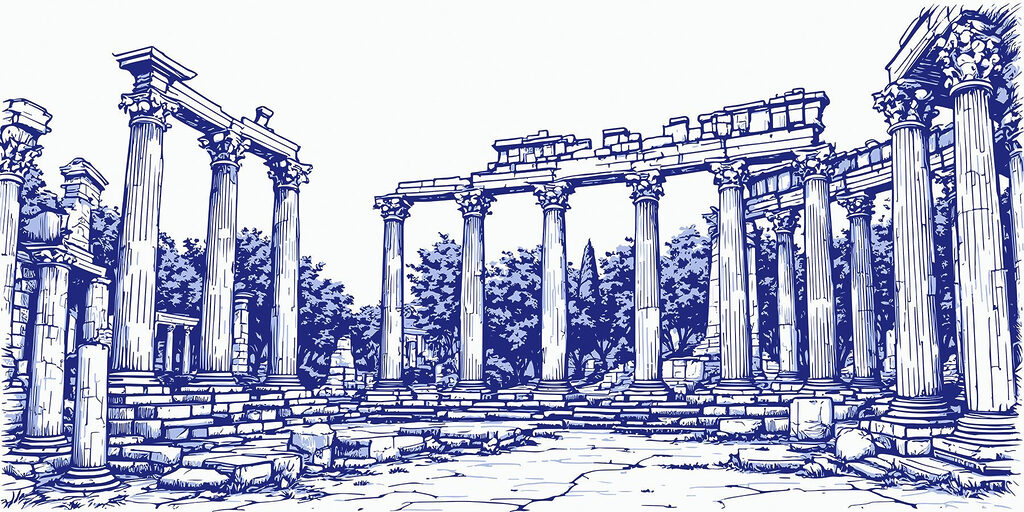 Dibujo de una estructura de piedra con columnas Dibujo de una estructura de piedra con columnas