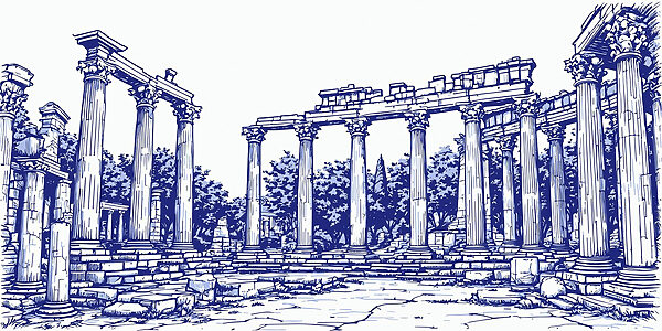 Dibujo de una estructura de piedra con columnas Dibujo de una estructura de piedra con columnas