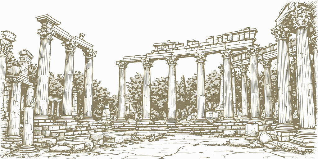 Dibujo de una estructura de piedra con columnas Dibujo de una estructura de piedra con columnas