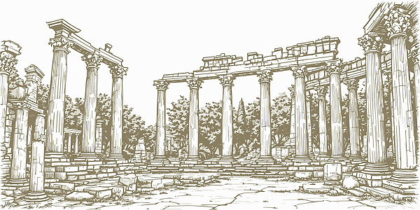 Dibujo de una estructura de piedra con columnas Dibujo de una estructura de piedra con columnas
