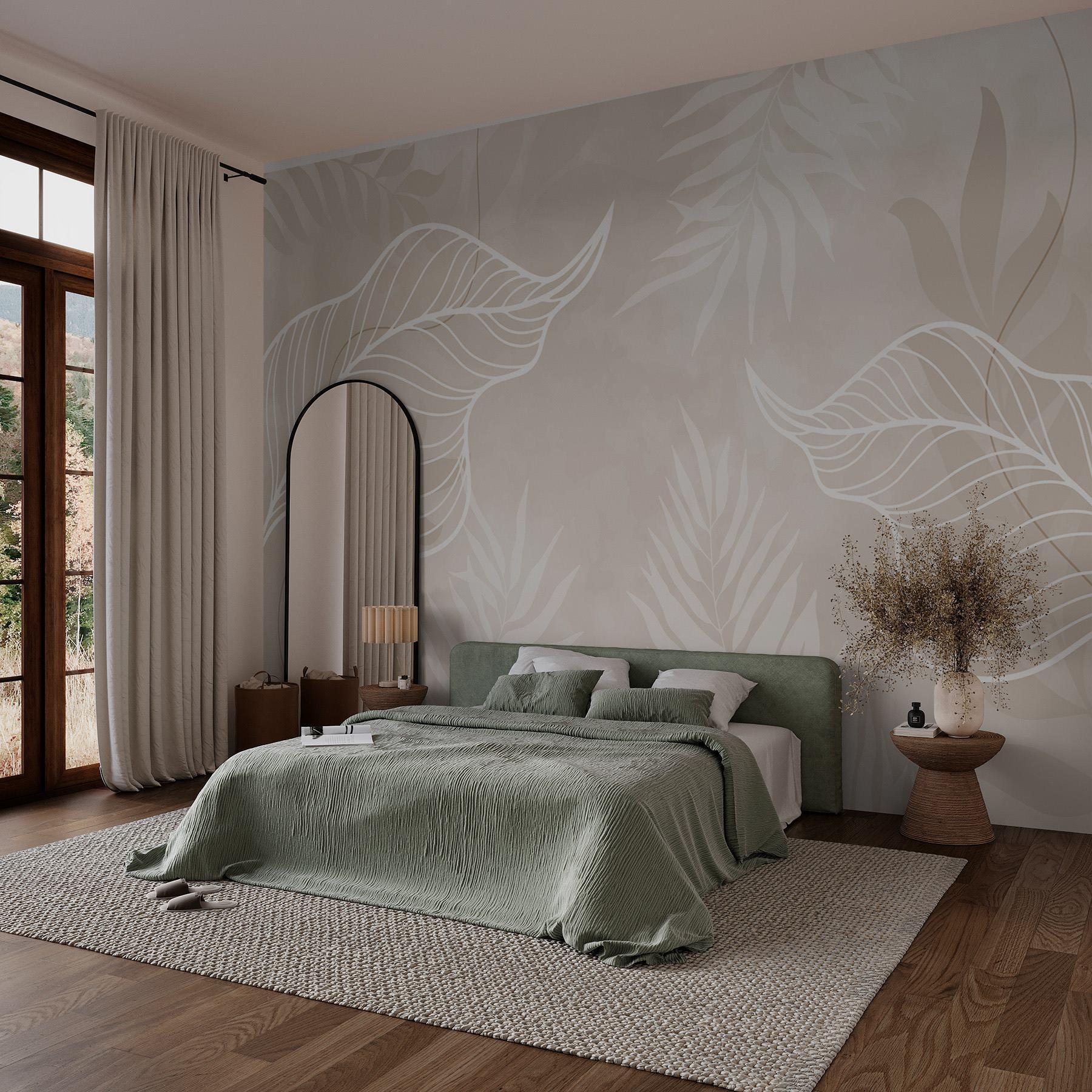 White leaves on a beige background