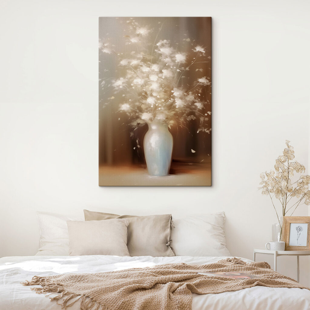 White vase with white flowers White vase with white flowers
