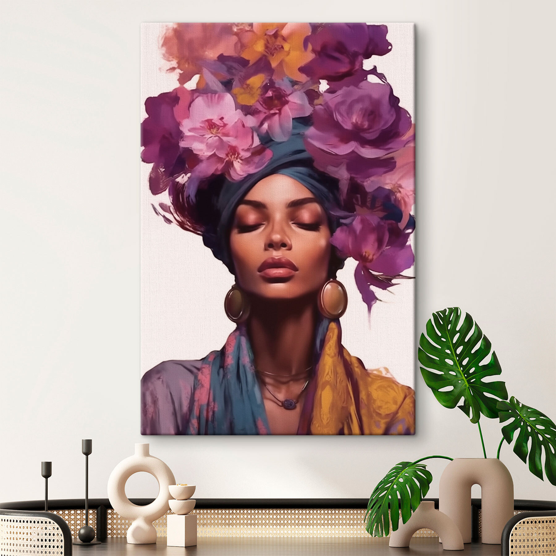 Woman with flowers on her head
