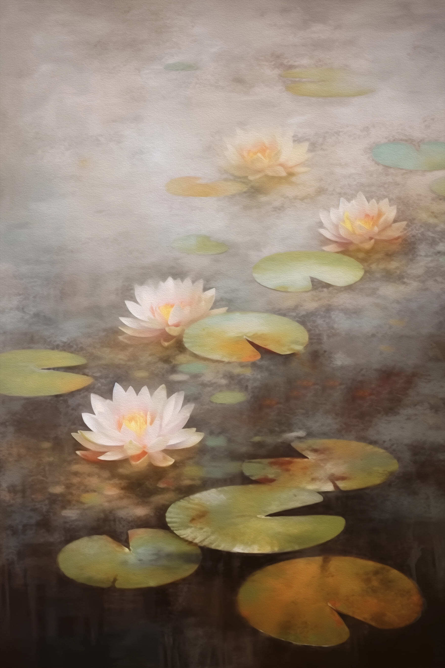 Water lily flowers and lily pads Water lily flowers and lily pads