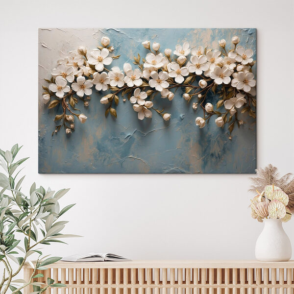White flowers on a blue surface White flowers on a blue surface