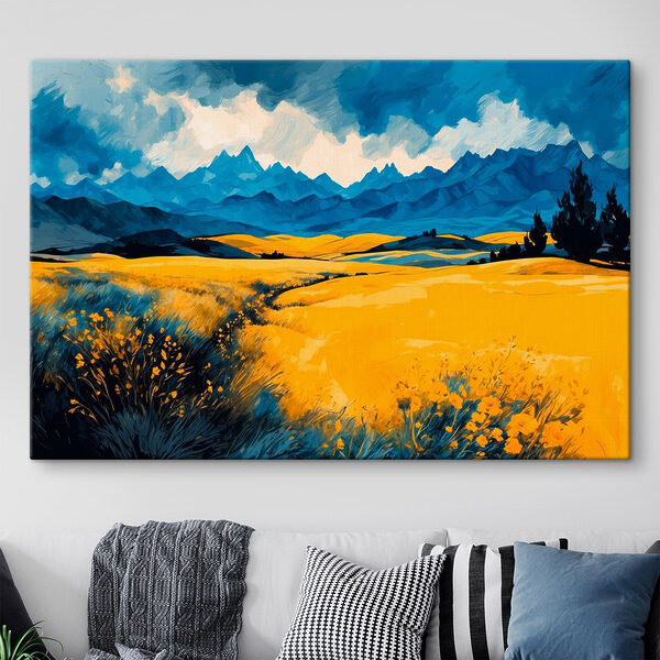 Cuadros Cuadros Campo amarillo con montañas al fondo (SKU: s43117)
