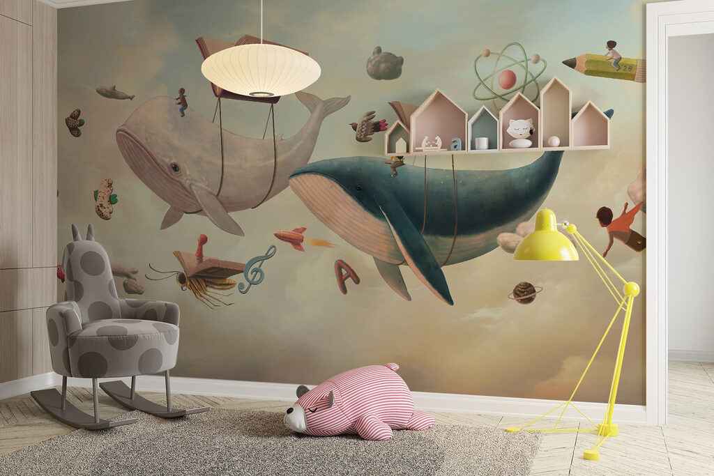 Whale and whale with books and a book on them