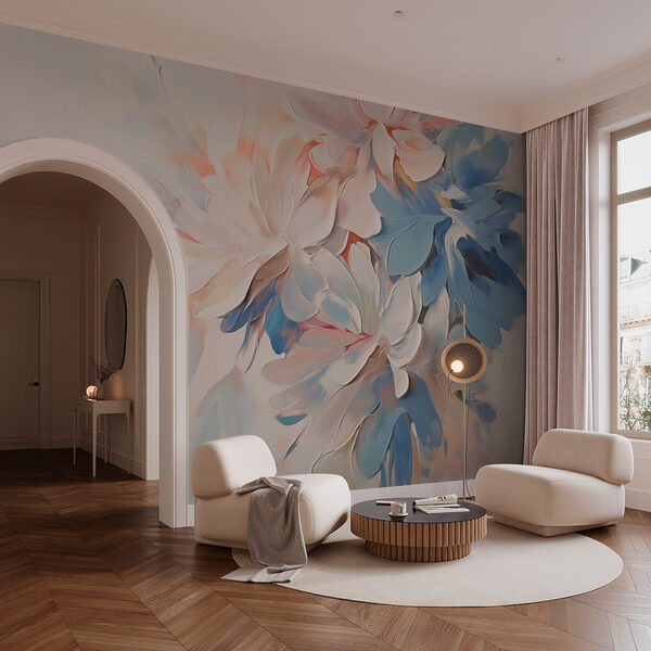 Fotomurales Fotomurales Pintura de flores sobre una superficie blanca (SKU: w03352)