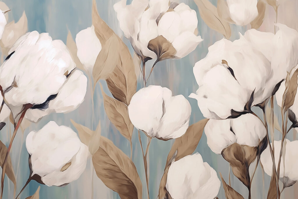 Pintura de flores blancas y hojas marrones Pintura de flores blancas y hojas marrones