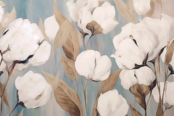Pintura de flores blancas y hojas marrones Pintura de flores blancas y hojas marrones