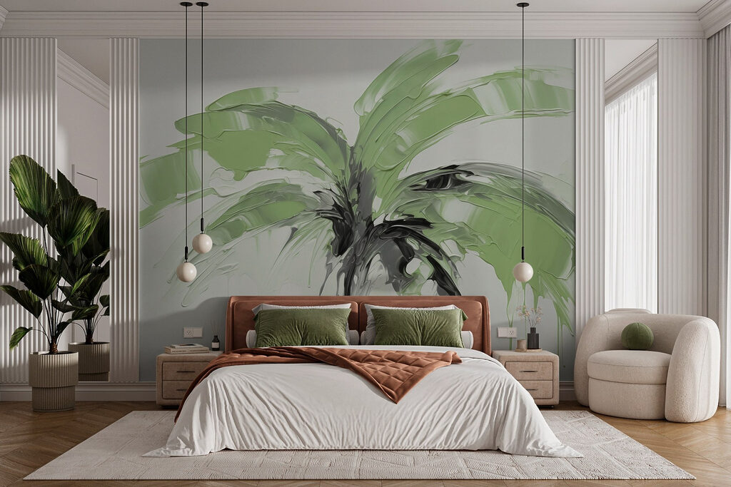 Palm tree painted with green paint