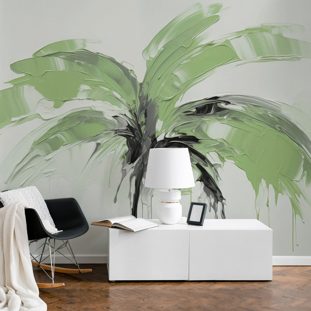 Palm tree painted with green paint