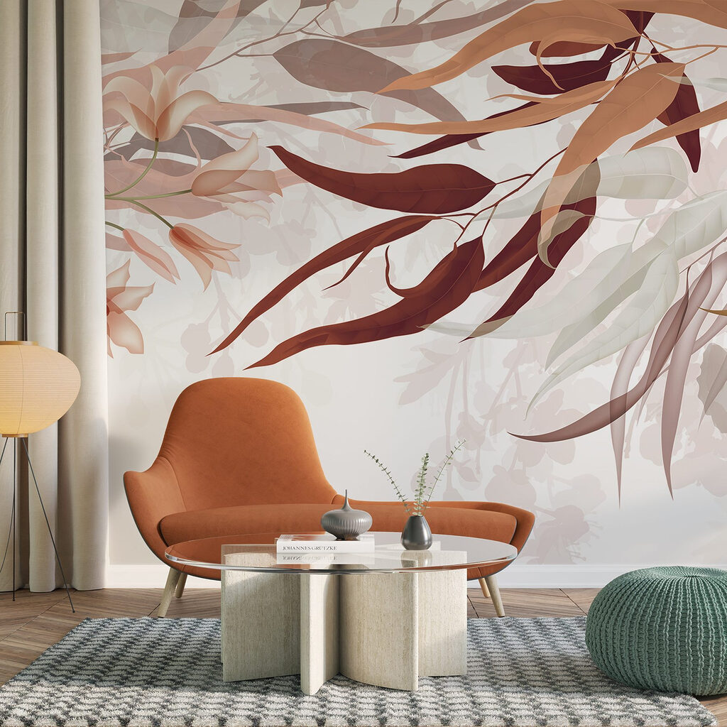 Delicate leaves and blossoms intertwine