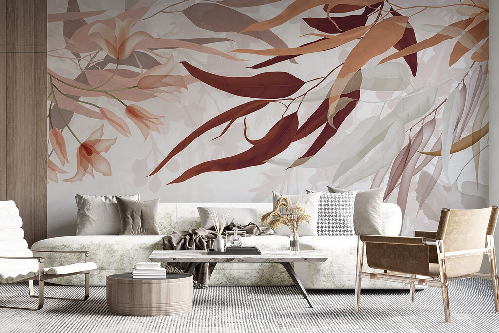 Delicate leaves and blossoms intertwine