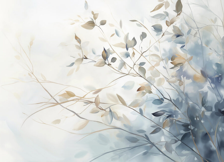 Pintura de una rama de árbol con hojas
