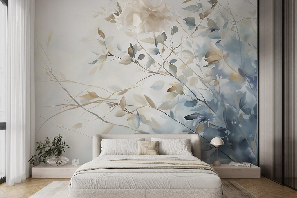 Painting of a tree branch with leaves