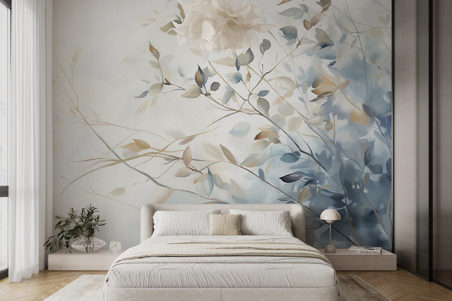 Pintura de una rama de árbol con hojas