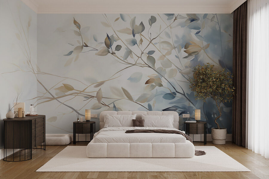 Pintura de una rama de árbol con hojas