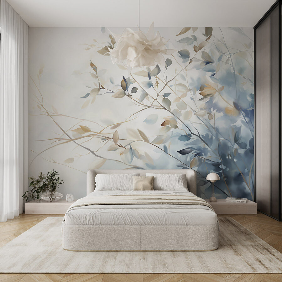 Pintura de una rama de árbol con hojas