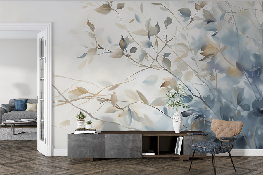 Pintura de una rama de árbol con hojas