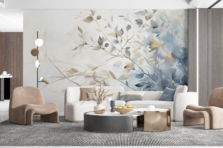 Pintura de una rama de árbol con hojas
