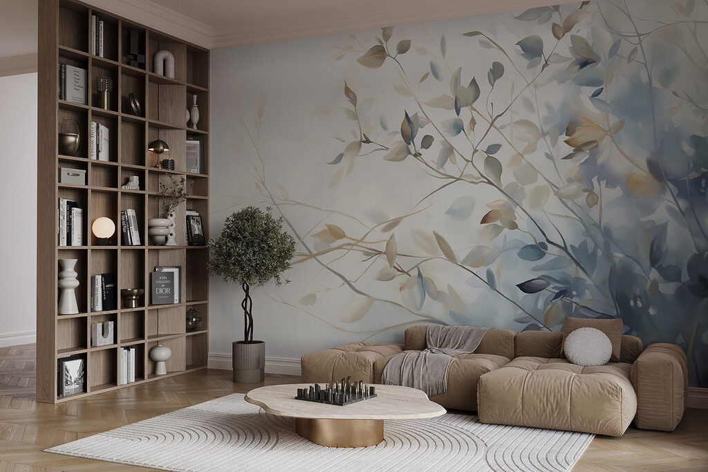 Painting of a tree branch with leaves