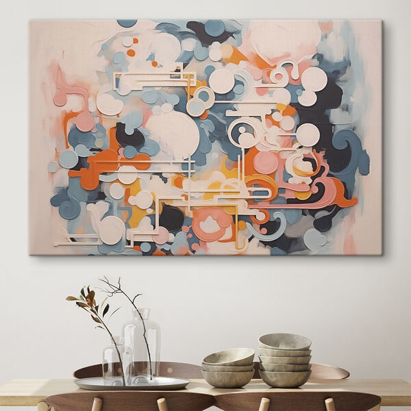 Cuadros Obra de arte colorida con líneas y círculos blancos (SKU: s43227) Cuadros Cuadros Obra de arte colorida con líneas y círculos blancos (SKU: s43227)