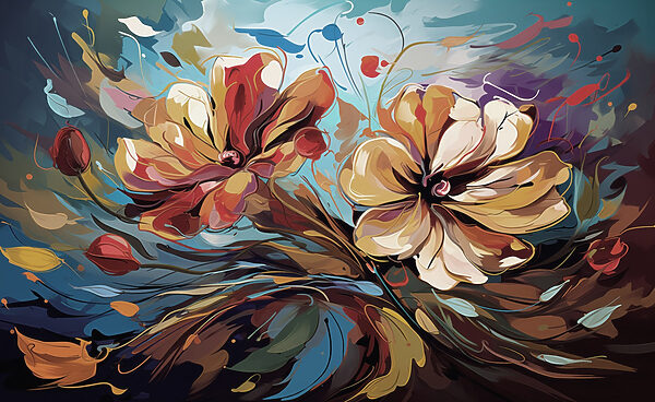 Pintura de flores sobre fondo azul Pintura de flores sobre fondo azul